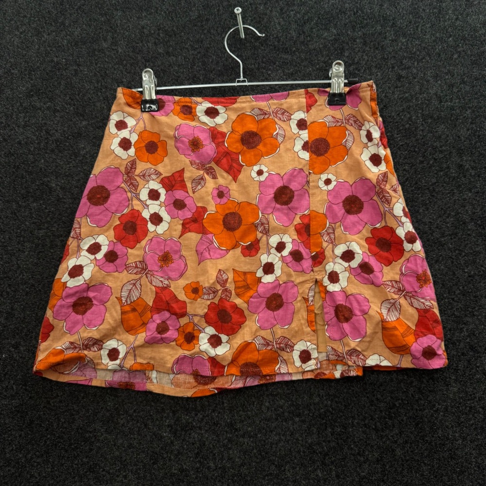 Urban Outfitters Floral Linen Blend Mini Skirt Orange Pink Retro XS